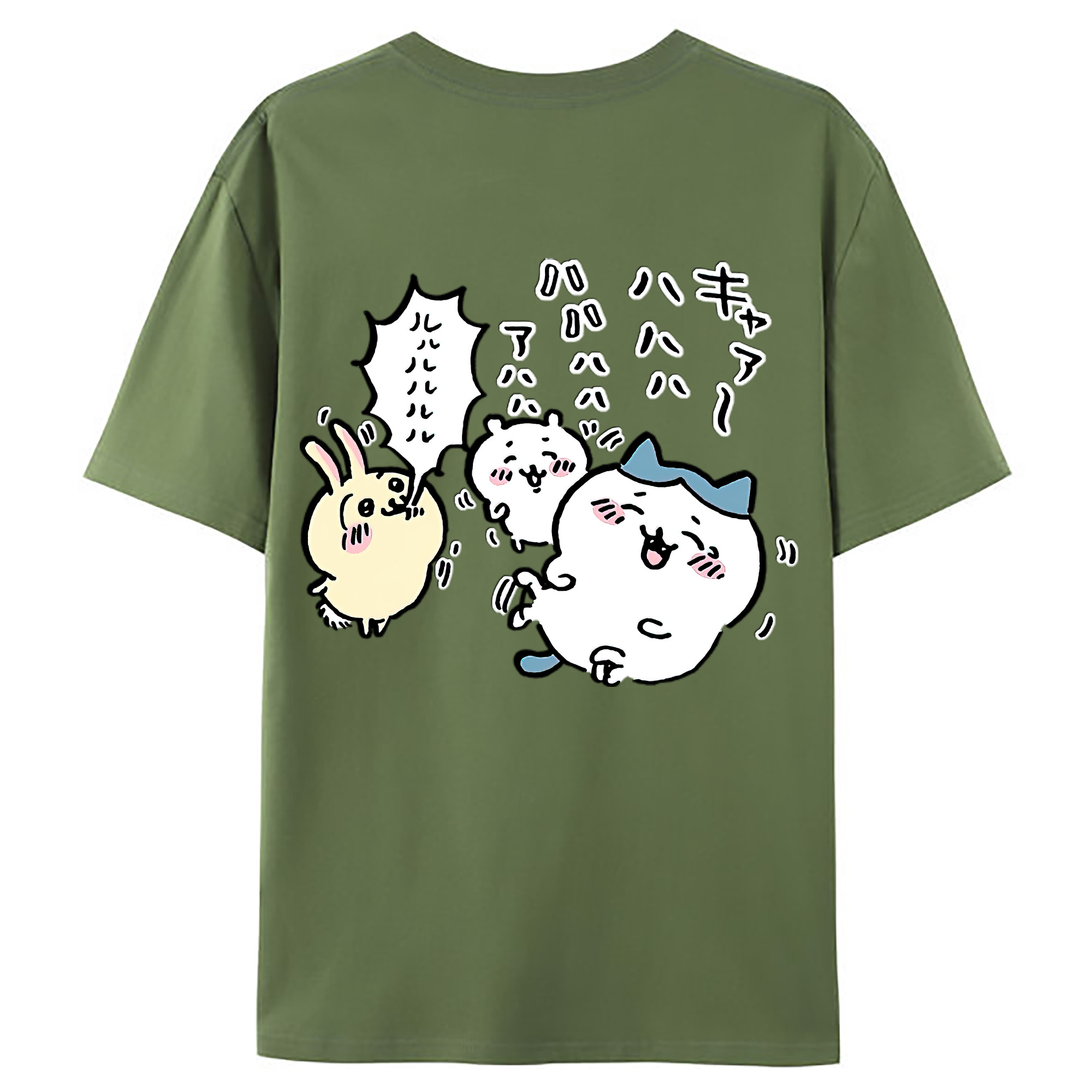 （画像用） ちいかわ うさぎ Chii-kawa usagi 綿100％ メンズ半袖Tシャツ（バックプリント） 通気性